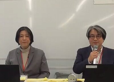 司会はＮＰＯ法人コンシューマーズ京都・大槻理事（左）と溝内事務局長（右）